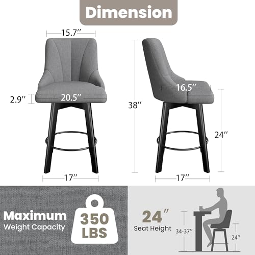Fabric Upholstered Swivel Bar Stools Set of 2 for Kitchen Island - Dark Gray