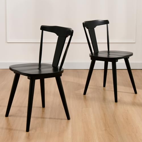 Set of 2 Black Wood Dining Chairs for Kitchen & Dining Room