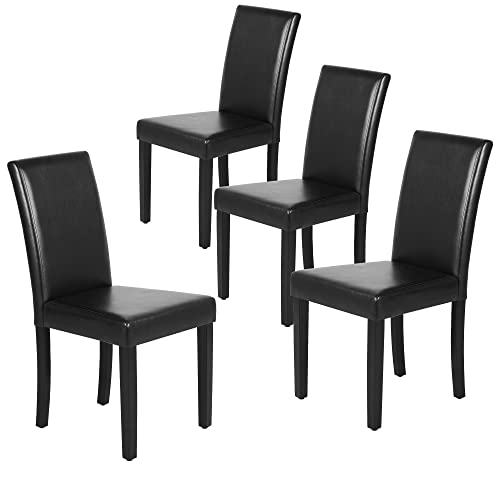 Black PU Leather Dining Chairs Set of 4 for Modern Kitchen and Dining Room