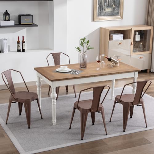 4-Piece Modern Stackable Metal Dining Chairs with High Backrest, Brown