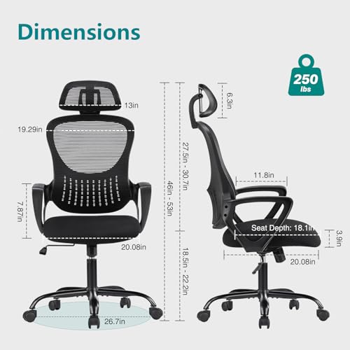Ergonomic High-Back Desk Chair with Adjustable Headrest and Lumbar Support for Home Office or Gaming