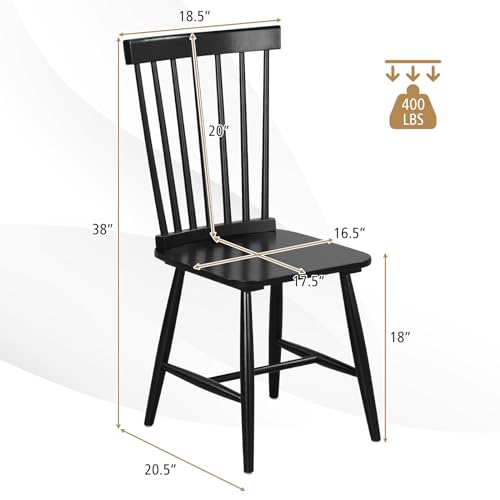 Solid Wood Dining Chair Set, Black, 400 Lb Max Load, Wide Seat - Country & Farmhouse Style