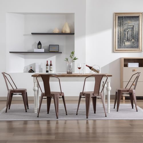 Modern Brown Stackable Metal Dining Chair Set