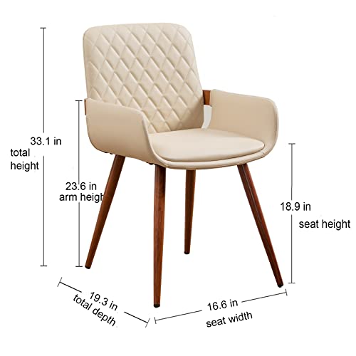 Mid Century Modern Dining Chairs Set of 2 - Cream White Color