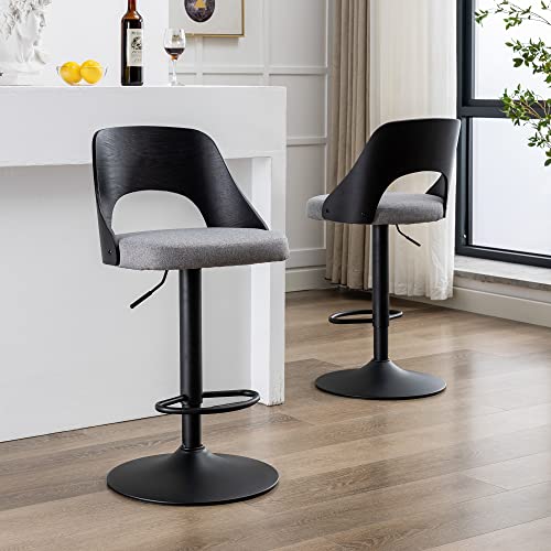 Black Set of 2 Swivel Bar Stools with Back and Footrest for Kitchen Counter and Bar
