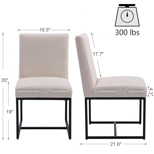 Modern Dining Chairs Set of 4, Linen Fabric with Black Metal Frame - Cream