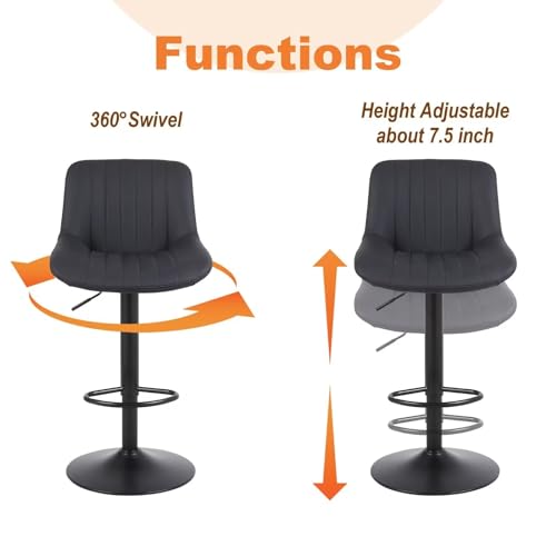Black Height-Adjustable Swivel Bar Stool Set with Backrest