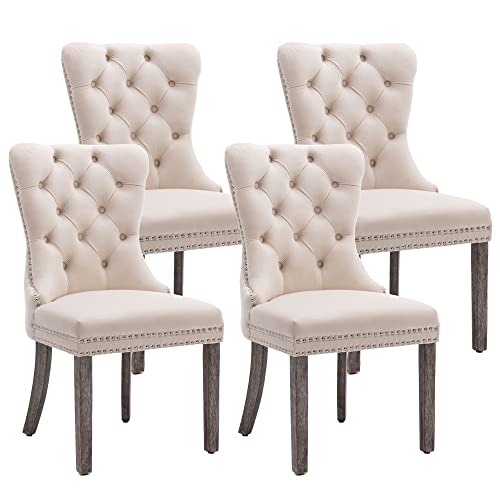 High-End Beige Velvet Dining Chairs, Set of 4 for Kitchen