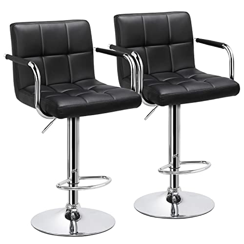 Modern Black Kitchen Bar Stools with Armrests and Back - Set of 2