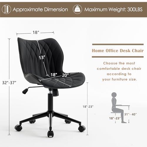 Modern Ergonomic Armless Office Chair for Home or Office (Black)