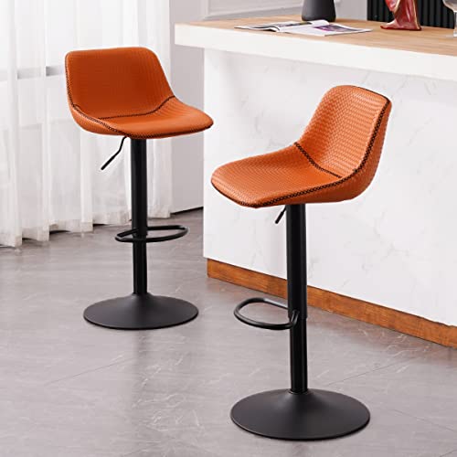 Modern Faux Leather Swivel Bar Stools for Kitchen Islands (Set of 2)