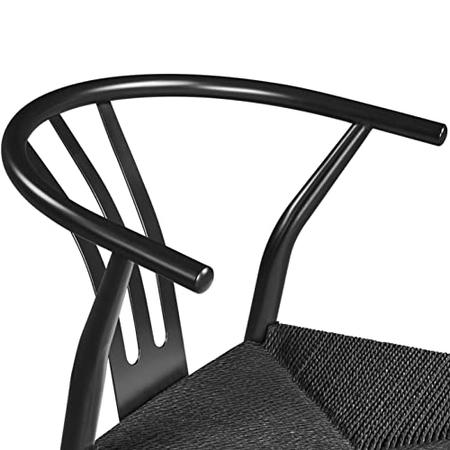 Mid-Century Black Rattan Dining Chair Set (4 Pack)