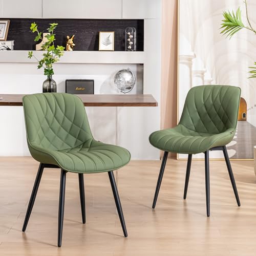 Modern Kitchen Dining Chairs Set of 2 in Olive Faux Leather