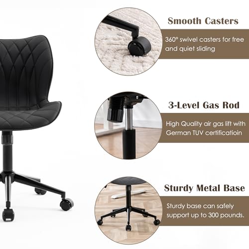 Modern Ergonomic Armless Office Chair for Home or Office (Black)