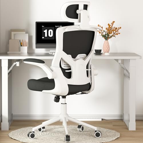 Ergonomic High Back Office Chair with Adjustable Support (White & Black)