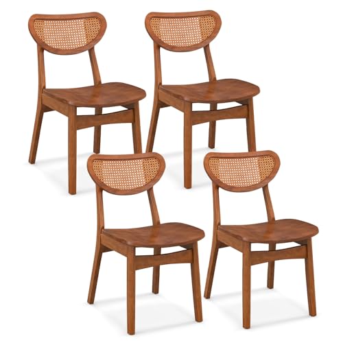 4-Piece Wooden Farmhouse Dining Chair Set with Cane Back, Rubber Wood Legs - 265 lb Max Load
