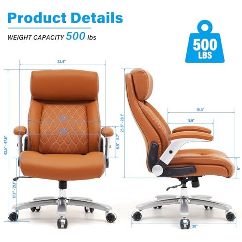 Brown Leather Executive Office Desk Chair with Adjustable Tilt Angles and Lumbar Support