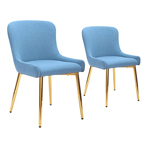 Mid-Century Modern Upholstered Dining Chairs with Metal Legs, Set of 2, Blue