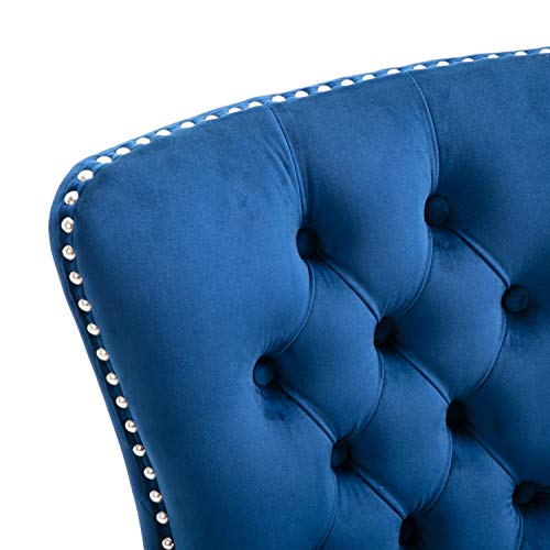 Dining Room and Kitchen Chairs: Set of 2 Modern Velvet Accent Side Chairs in Sapphire Blue
