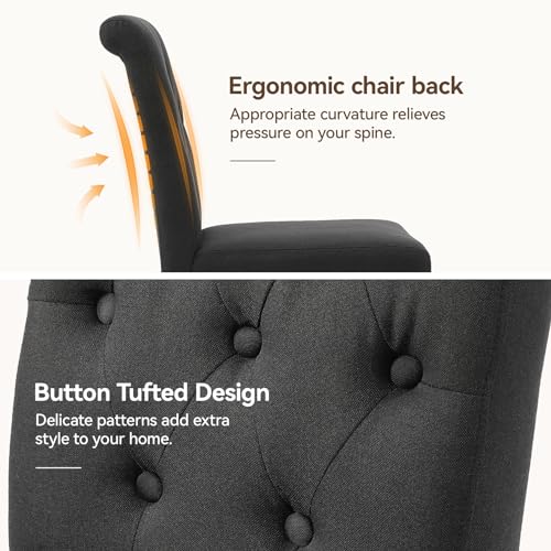 Black Upholstered Dining Chairs Set of 4 with Wood Legs - Modern and Stylish for Dining Room, Kitchen, Restaurant, Hotel