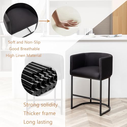 Modern Black Upholstered Bar Stools Set of 2 for Kitchen Island, Pub, Club