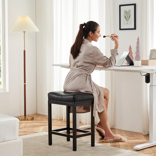 Modern Black PU Leather Bar Stools, 24 inch Counter Height for Kitchen Island