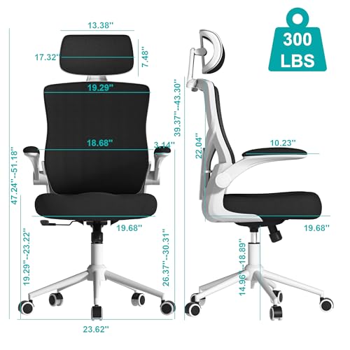Ergonomic High Back Office Chair with Adjustable Support (White & Black)