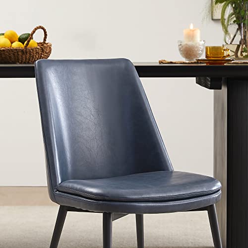 Modern Blue Dining Chairs with Metal Legs, Set of 2