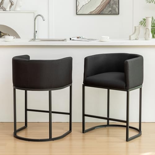 Set of 2 Modern Barstools for Kitchen Island and Cafe, 25 Height, Black