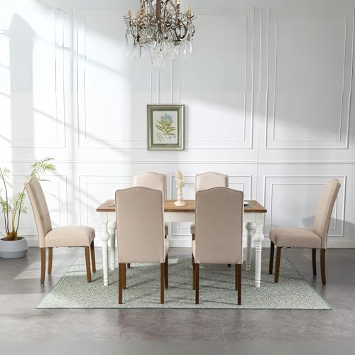 Stylish Dining Chairs with Nailhead Trim and Solid Wood Legs, Set of 2, Cream