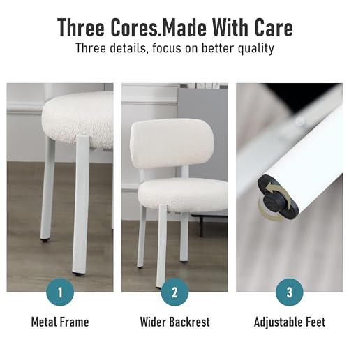 Set of 2 White Boucle Sherpa Dining Chairs for Modern Kitchen and Dining Room