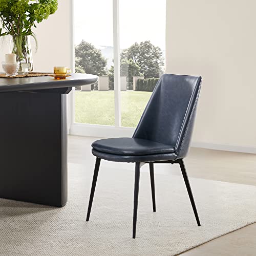 Modern Blue Dining Chairs with Metal Legs, Set of 2