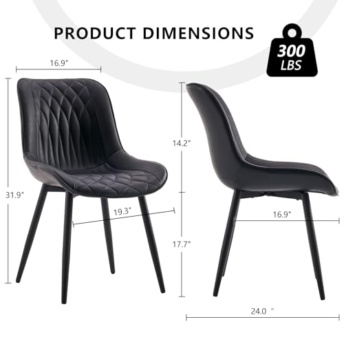 YOUNIKE Set of 2 Black Mid-Century Modern Dining Chairs with High Backs and Metal Legs