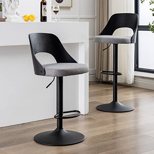 Black Set of 2 Swivel Bar Stools with Back and Footrest for Kitchen Counter and Bar