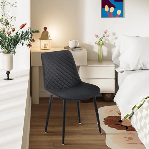 Set of 6 Mid Century Modern Black Dining Chairs with Metal Legs