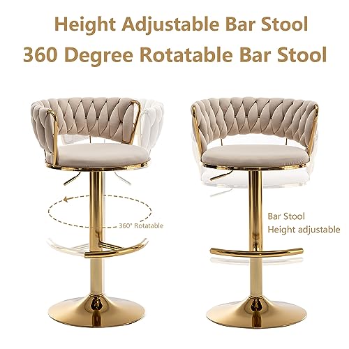 Beige Velvet Swivel Bar Stools for Kitchen Island Set of 2