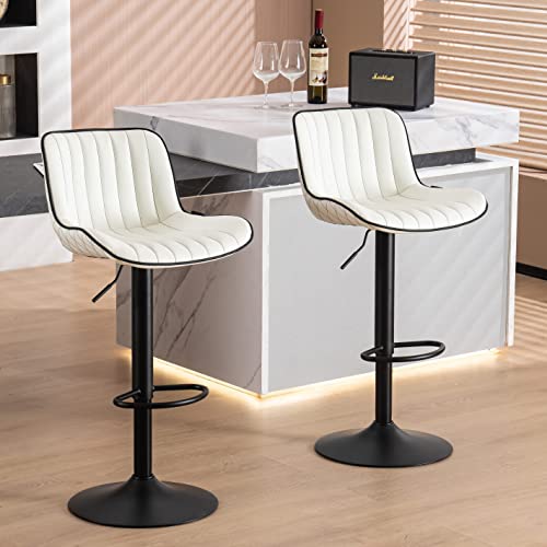 Modern White Bar Stools Set of 2 for Kitchen Island with Backs