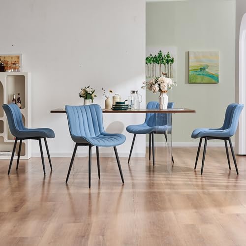 2 Blue Mid-Century Modern Dining Chairs for Kitchen & Dining Room
