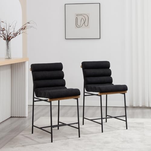 Modern Black Linen Counter Stools Set of 2, 25 Seat Height