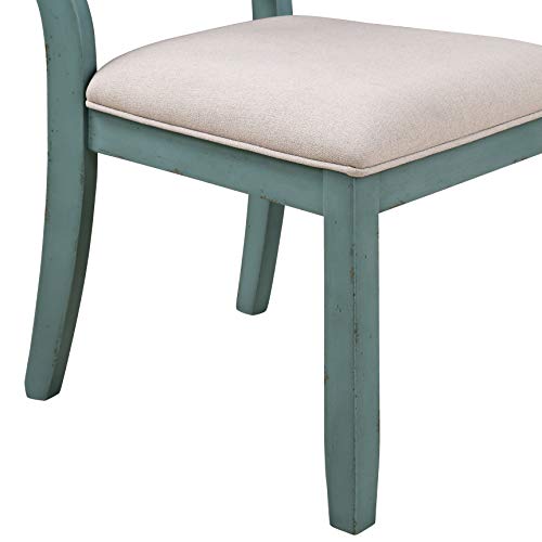 Blue and Tan Upholstered Dining Chairs Set for Two by Roundhill Furniture