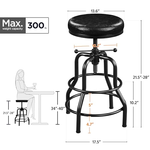 Vintage Industrial Bar Stool for Kitchen Counter, Black, 1 Piece