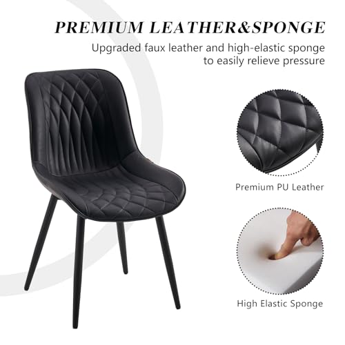 YOUNIKE Set of 2 Black Mid-Century Modern Dining Chairs with High Backs and Metal Legs