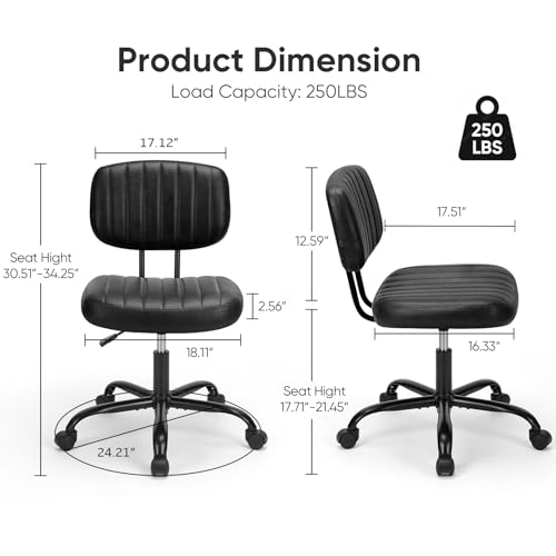 Armless Office Chair with Low Back Support for Small Spaces