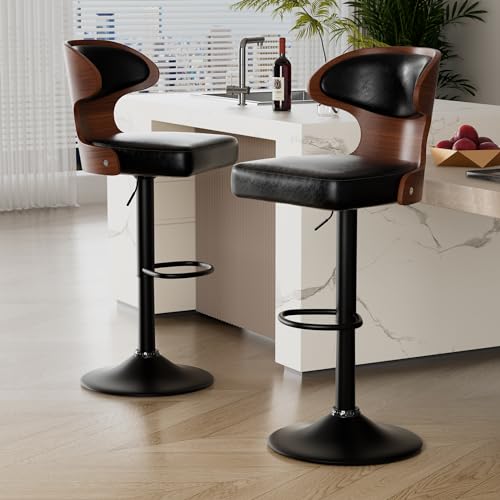 Set of 2 Black Swivel Bar Stools with Backrest for Kitchen and Dining Room