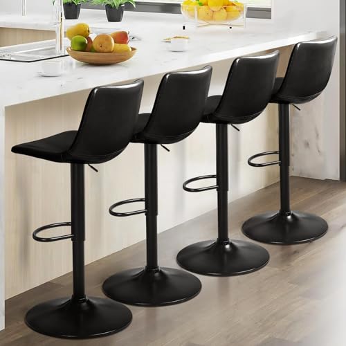 4-Piece Modern Swivel Bar Stool Set for Kitchen Island, Black