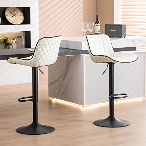 Modern White Bar Stools Set of 2 for Kitchen Island with Backs