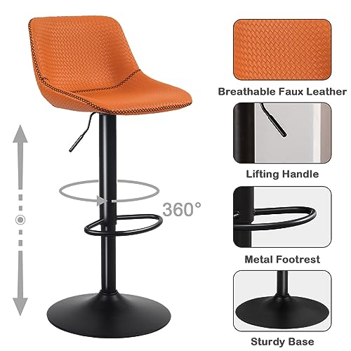 Modern Faux Leather Swivel Bar Stools Set for Kitchen Islands (Set of 2)