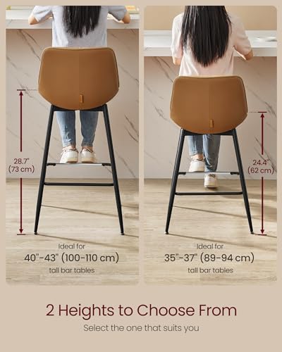 Set of 2 Bar Stools with Backrest for Kitchen Island Home Bar, Caramel Brown