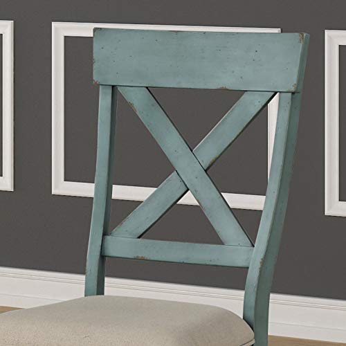 Blue and Tan Upholstered Dining Chairs Set for Two by Roundhill Furniture