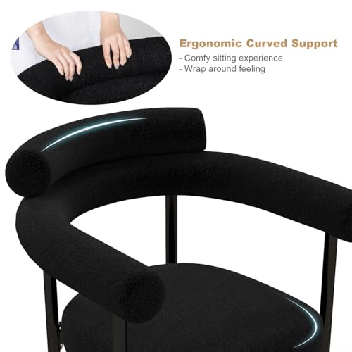 Set of 4 Black Dining Chairs for Modern Kitchen, Upholstered with Curved Backrest & Metal Legs